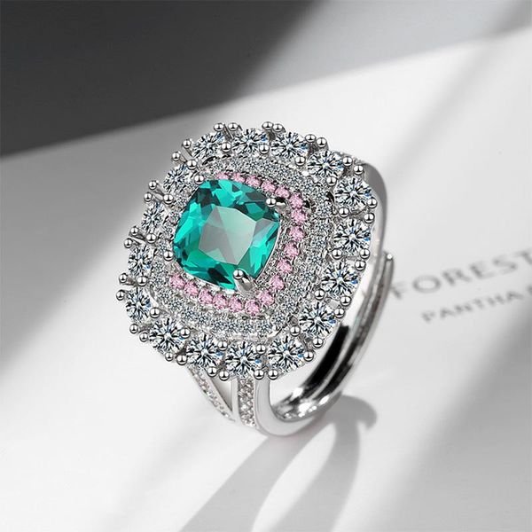 

wedding rings luxury for women shiny square cubic zirconia bridal multicolor adjustable ring simple accessories drop, Slivery;golden