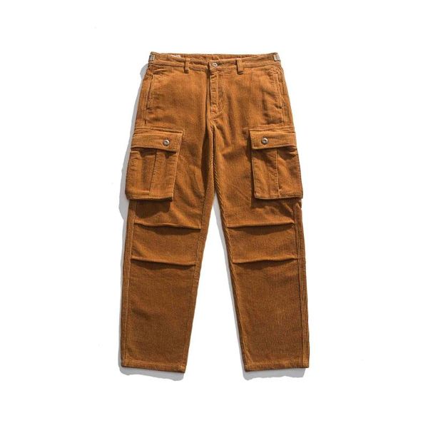 

men's pants men quality multi pockets casual corduroy cargo, Black