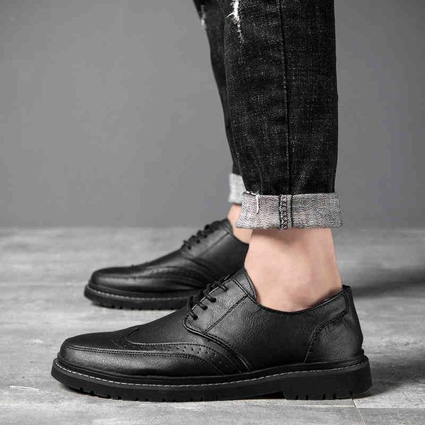 

dress shoes men's casual leather man flats handmade fashion male oxfords outdoor breathable lace up non slip big size 47 qd43, Black