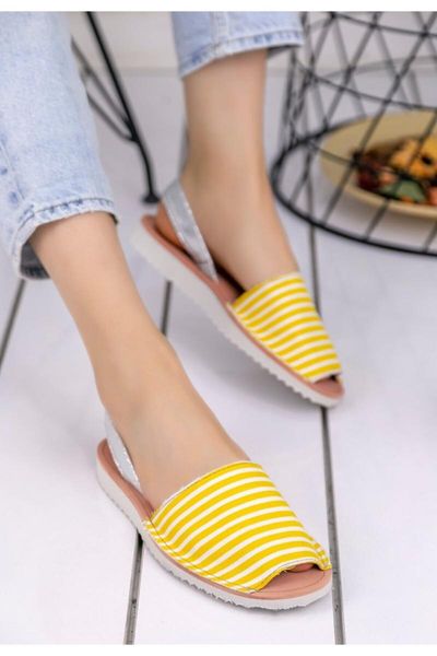 

women's yellow white samiye striped sandals, Black