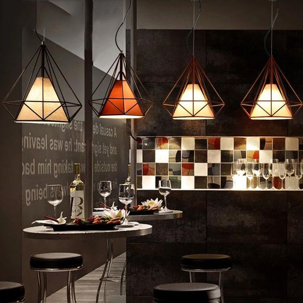 

iron chandelier creative diamond dining bar table tea restaurant retro industrial style pendant lamps