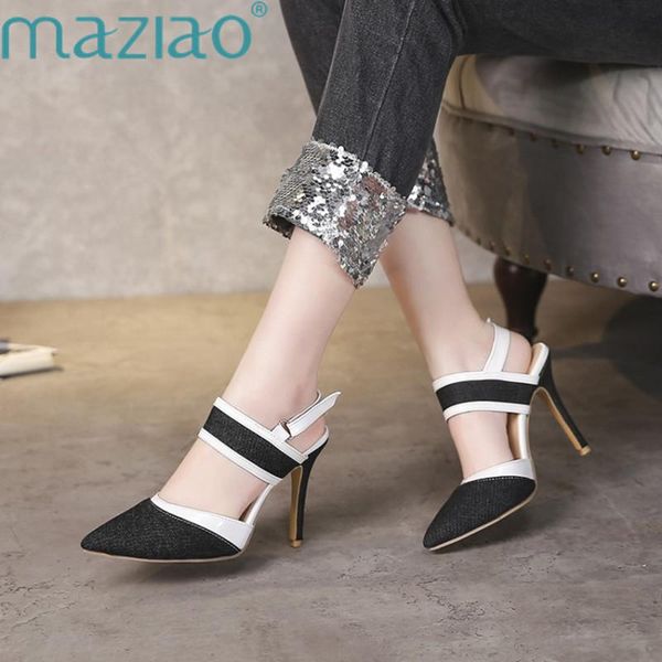 

shoes woman high heel pointed toe buckle denim fashion classics fine-heeled heels maziao dress, Black