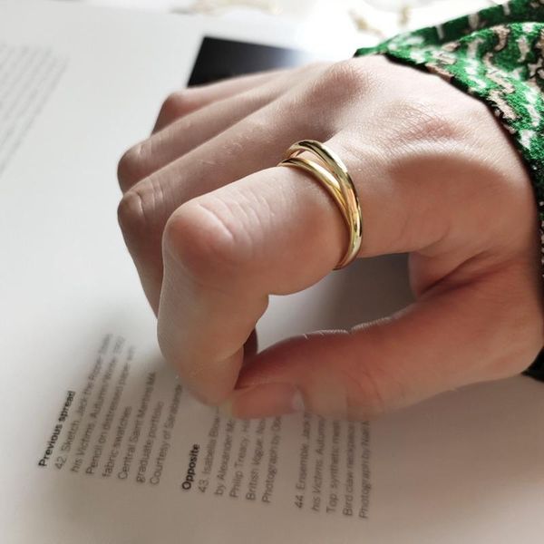 

cluster rings double circle gold ring real 925 sterling silver round wedding delicate women closed korean jewelry gift, Golden;silver
