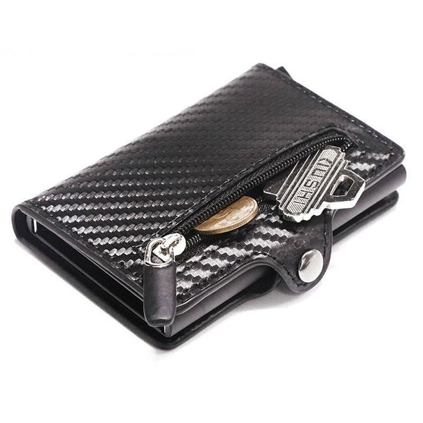 

purse metal card holder button coin wallet protection fashion carbon fiber men slim anti-theft case wallets, Red;black