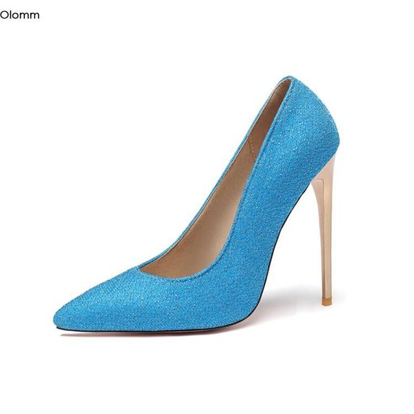 

dress shoes olomm handmade women glitter pumps stiletto high heels pointed toe gorgeous 7 colors party plus us size 5-15, Black