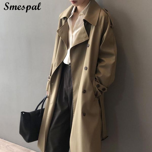 

women's trench coats long coat women autumn korean fashion double breasted casual plus size with belt, Tan;black