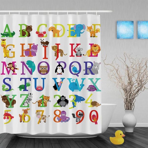 

shower curtains cartoon animals alphabet letters & nunbers kids nursery bathroom