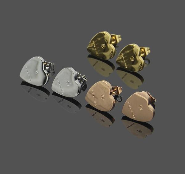 

never fade polished studs extravagant jewelry fashion stainless steel gold silver rose plated heart g letter stud earrings for girls women, Golden;silver