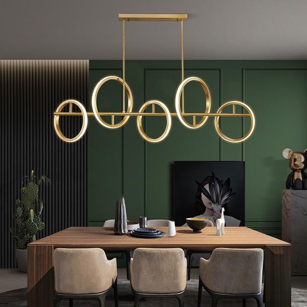 

modern circle ring led pendant lamp gold chandelier light decoration for kitchen living dining room bedroom indoor fixture lamps