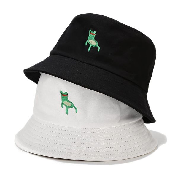 

2021 fashion frog embroidery bucket hat women men hip hop casual foldable fisherman hat bob outdoor street travel sun hat panama, Blue;gray