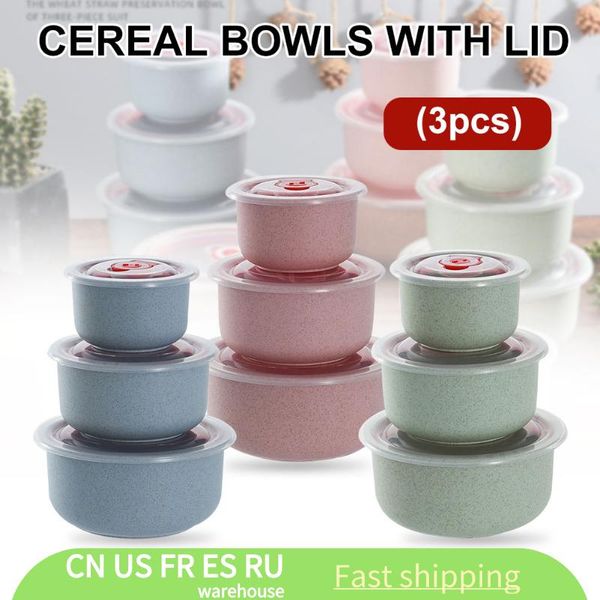 

bowls 3pcs wheat straw storage containers with lid microwave safe cereal bowl