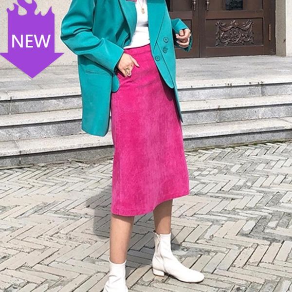 

lenglth a-line pick hip casual skirt women clothing 2021 autumn fashion high waist rose red knee skirts, Black