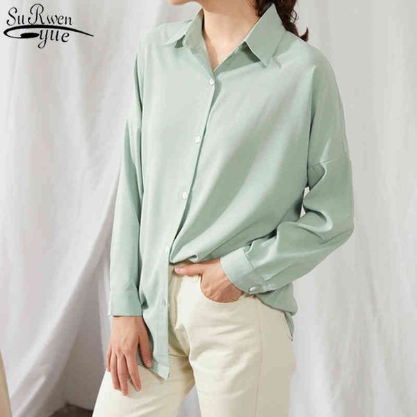 

autumn women's blouse solid multi colors lapel single-breasted elegant casual oversize wild pink office lady 9862 210427, White