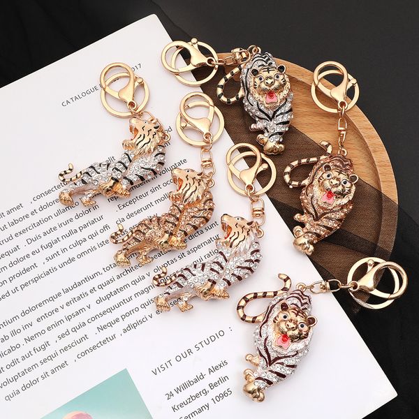 

wholesale keychain 2022 year of the tiger new zodiac gift rhinestone creative keychains tiger metal hip hop tigers fashion pendant, Silver