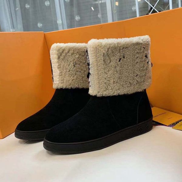 

luxury designer boots winter warm cotton fabric ankle snow booties martin lady boot cowboy bottes leather outdoors shoes with box, Black