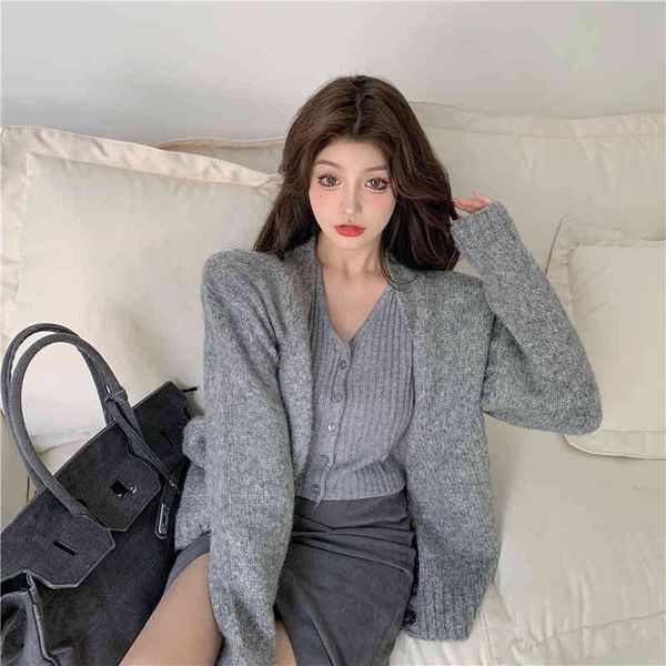

autumn winter korean style soft knittd cardigans womens grey sweaters cardigans womans (r99460) 210423, White;black