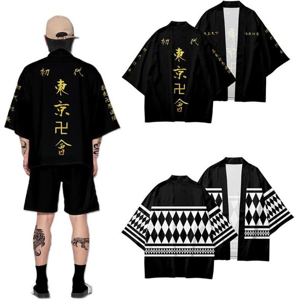

ethnic clothing anime tokyo revengers t-shirt hanagaki takemichi ken ryuguji cloak jackets draken haori ryuguuji mikey kimono coats men, Red