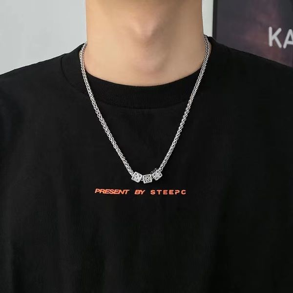 

dice pendant titanium steel chains necklace simple trendy design sense chain jewelry, Silver