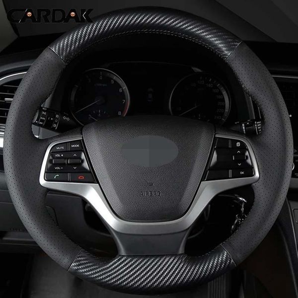 

steering wheel covers car soft black leather carbon fiber for elantra 4 2021 solaris accent