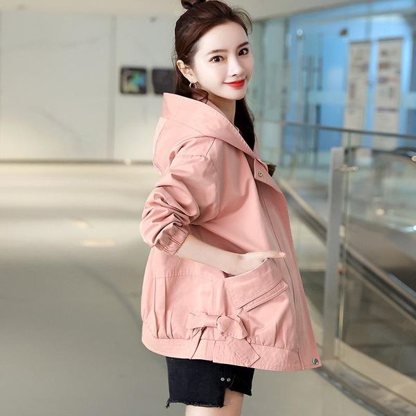 

early spring windbreaker women's short 2021 korean embroidered jacket temperament hooded casual coat student jackets, Black;brown