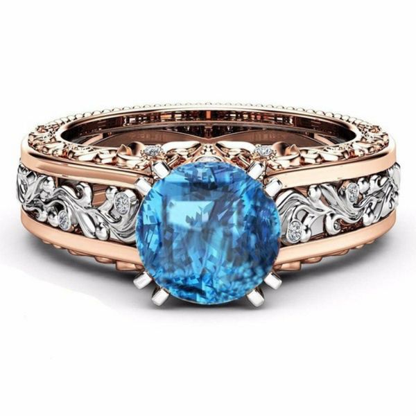 Anéis de noivado de casamento vintage corte rodada champanhe topázia aquamarine granada 14k rosa ouro amarelo ouro cheia de prata anel de prata