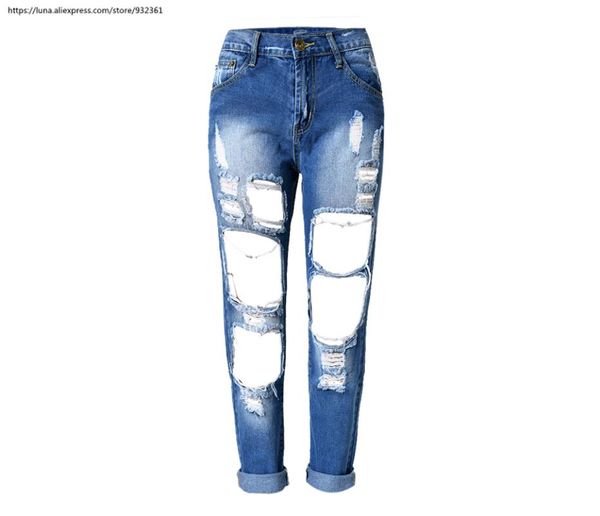 

women's jeans women streetwear broken hole denim pants loose high waist straight 6 color clothing pantalones dr 2576, Blue