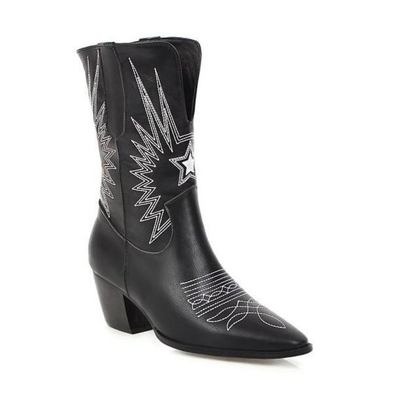 

boots heel single sleeve 2021 women's short embroidered, Black