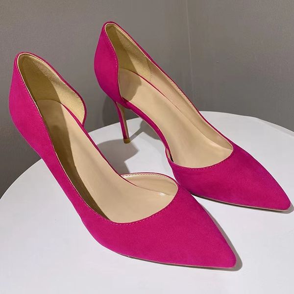 

rose pink women shoes flock pointy toe high heel bride wedding shoes colors customize ladies elegant slip on stiletto pumps sandals, Black