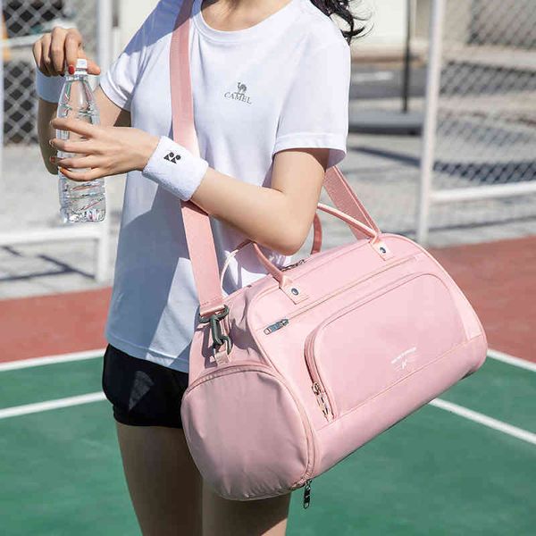 

short distance travel bag women's large capacity light dry wet separation portable one shoulder swimming training yoga fitness, Blue;pink