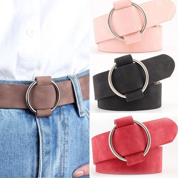 

belts women lady vintage metal boho leather round buckle waist belt waistband, Black;brown