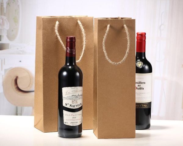 

business card files 10pcs fancy kraft paper wine bottle bag 35*11.5*9cm with straw rope for promotion and packaging