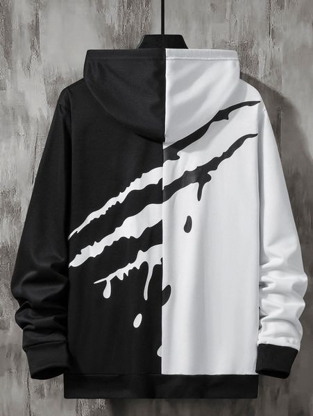 

men two tone drawstring detail pocket sweatshirt n7hl#, Black