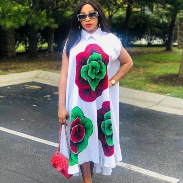 

women turn-down collar flower print casual dress 2021 spring summer sleeveless party midii vacation ladies shirt dresses, Black;gray