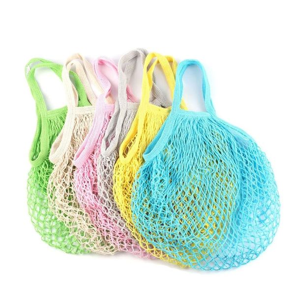 

storage bags portable cotton shopping mesh bag ecology reusable short handle grocery string eco-friendly lightweight