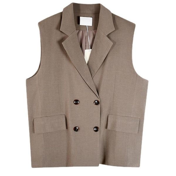 

women's vests loose fit khaki black linen brief big size vest lapel sleeveless fashion tide spring autumn 2021 coats jackets, Black;white