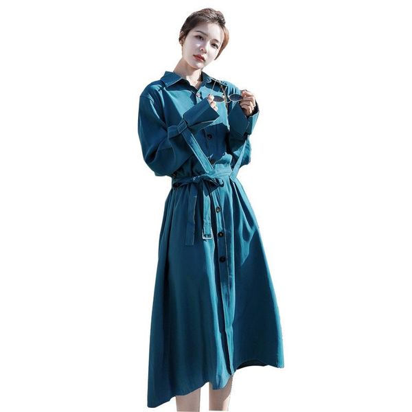 

casual dresses spring ladies dress solid color single-breasted long-sleeved slim women's fashion trend temperament female l843, Black;gray