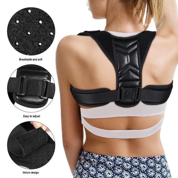 

back support pro orthopedic posture corrector adjustable breathable spine belt shoulder lumbar waist corset improve hunchback, Black;blue
