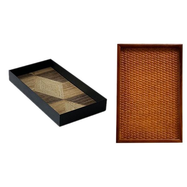 

wood tray nordic wind pastry & rattan dinner plate western rectangular snack dessert serving kitchen storage organization