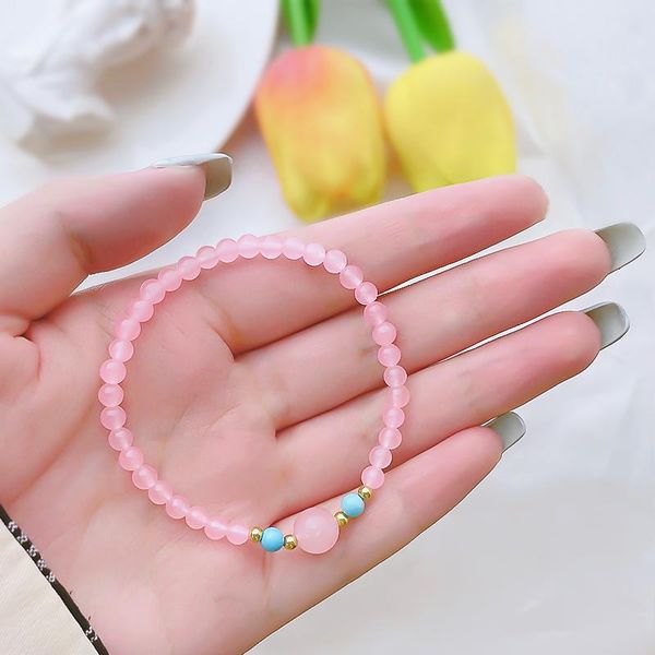 

beaded, strands natural stone crystal bracelet for women sweet style elastic adjustable fashion jewelry all-match accessory, Black