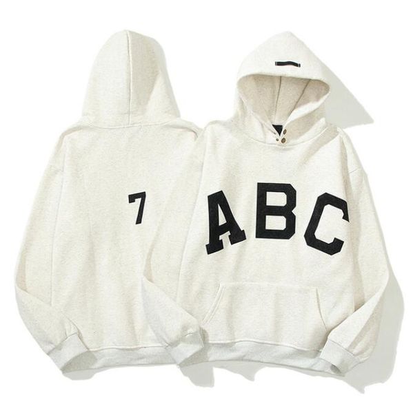 

autumn and winter men's sweatshirts high street sweater abc flocked printing fog loose hoodie, Black