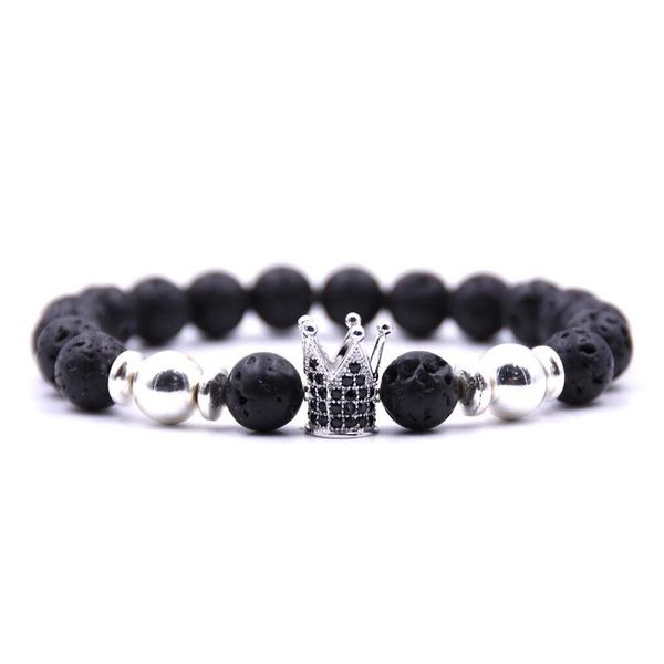 

trendy 8mm couple silver ladies bracelet crown charm stone bead men jewelry pulseira masculina bileklik beaded, strands, Black