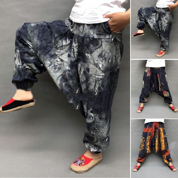

men's pants 2021 japanese style harajuku men trousers sakura costume loose fashion women traditional bloom, Black
