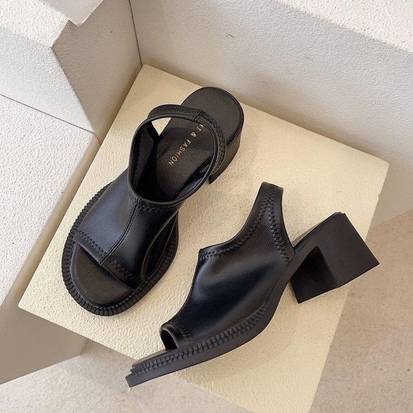 

sandals 2021 women's summer round toe high heel open platform woman beach shoes black white zapatillas mujer