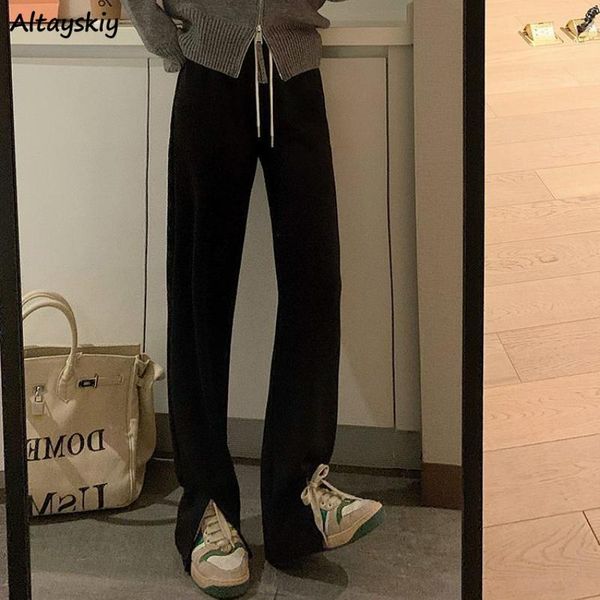 

women's pants & capris women summer fashion full korean style comfortable cool silt loose students simple breathable straight solid str, Black;white