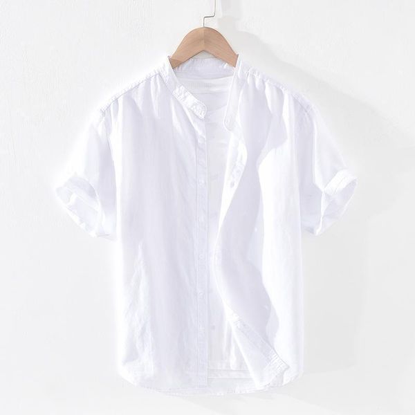 

men's casual shirts summer short sleeve for men solid white classical cotton linen oversize male button up shirt clothing, White;black