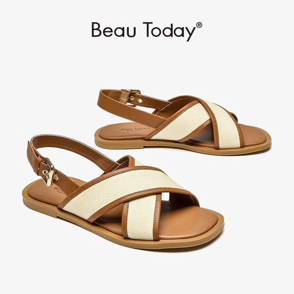 

women gladiator sandals cow leather canvas cross band back strap summer casual flats shoes for handmade beautoday 32274, Black