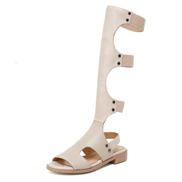 

boot classic fashion design women's summer sandals at knee height high ladies cut-out boots genuine shoes psby, Black