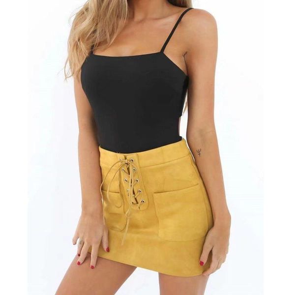 

skirts autumn womens lace up bandage suede mini slim seamless 90's stretch bodycon pocket elegant high waist skirt saia feminino, Black