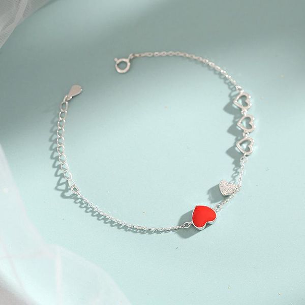 

romantic red heart-shaped silver color bracelet charming sweet girl party hand chain jewelry fashion valentine's day gift link,, Black