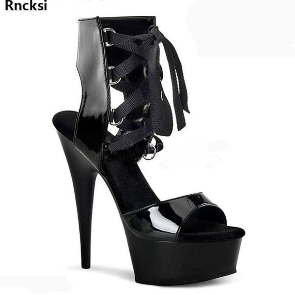

sandals rncksi women shoes party dance straps stiletto 15cm high heels platform dancing1, Black